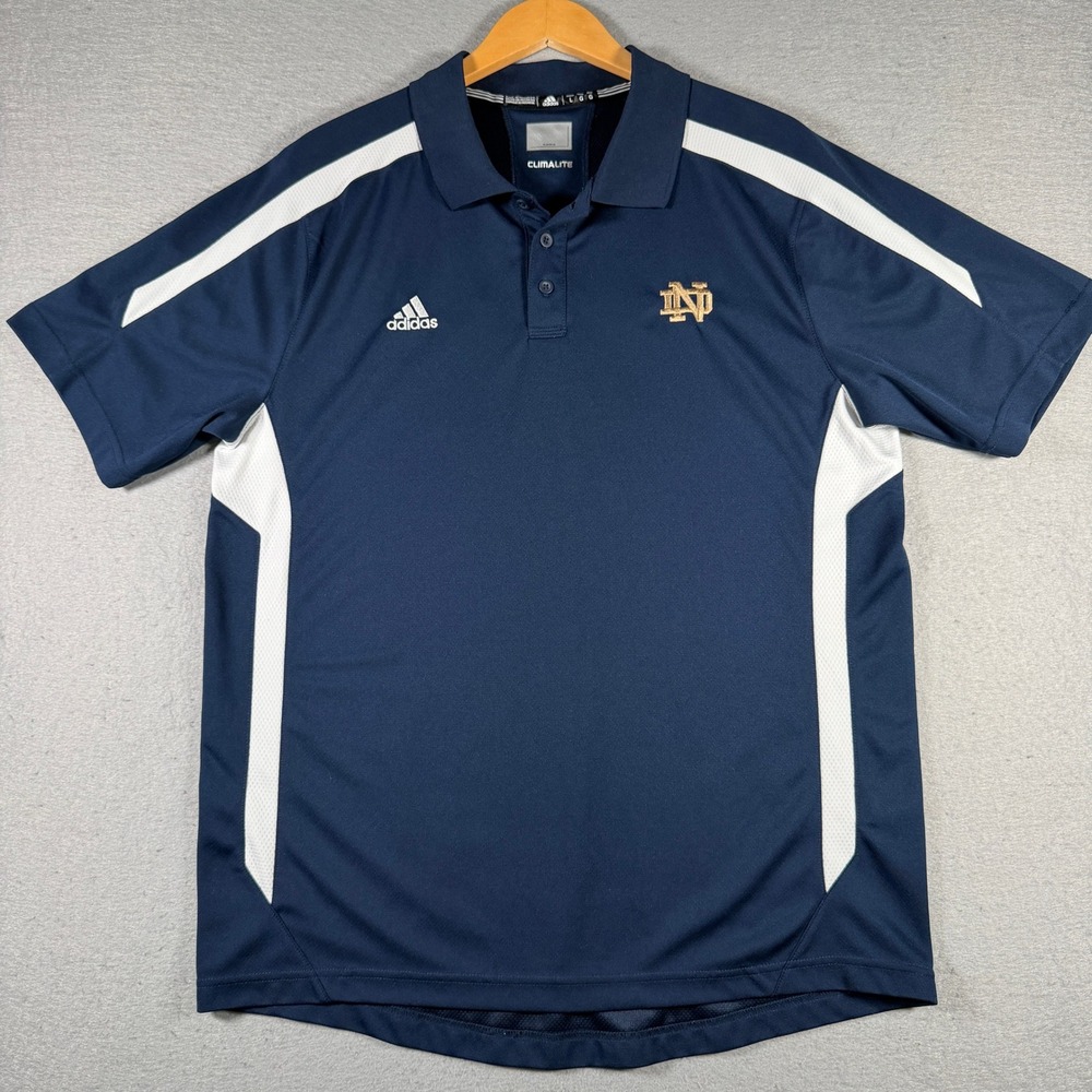 Adidas Mens Notre Dame Fighting Irish Climalite Polo Shirt Navy Blue Large 1909A